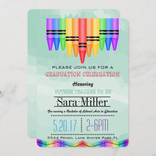 Crayola Rainbow Abschluss Einladung (Vorne/Hinten)