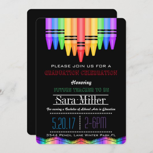 Crayola Rainbow Abschluss Einladung (Vorne/Hinten)