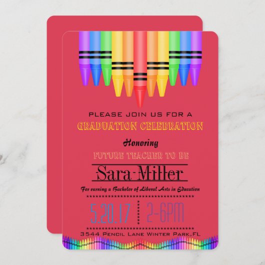 Crayola Rainbow Teacher Abschluss Einladung (Vorne/Hinten)