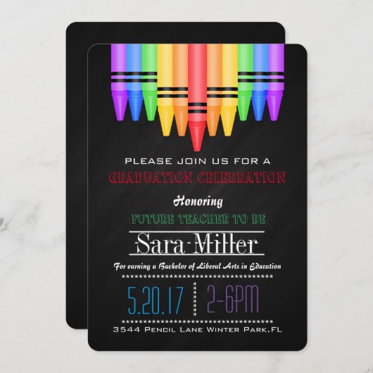 Crayola Regenbogen-Lehrer-Abschluss-Einladung Einladung (Vorne/Hinten)