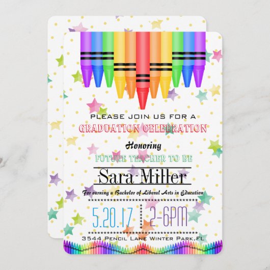 Crayola Regenbogen-Lehrer-Abschluss-Einladung Einladung (Vorne/Hinten)