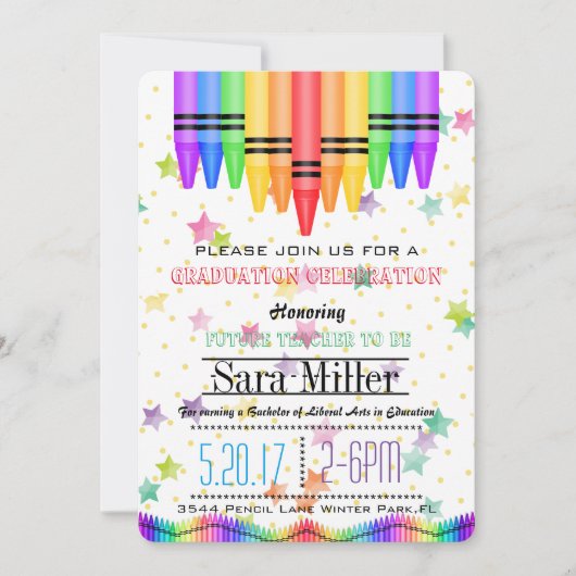 Crayola Regenbogen-Lehrer-Abschluss-Einladung Einladung (Vorderseite)