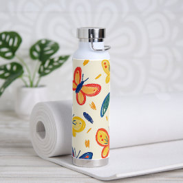 Crayon and Butterfly Flowers Trinkflasche