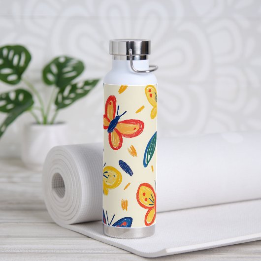 Crayon and Butterfly Flowers Trinkflasche (Yoga)
