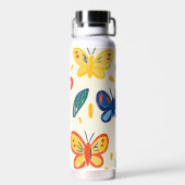Crayon and Butterfly Flowers Trinkflasche (Rückseite)