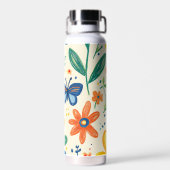 Crayon and Butterfly Flowers Trinkflasche (Rückseite)