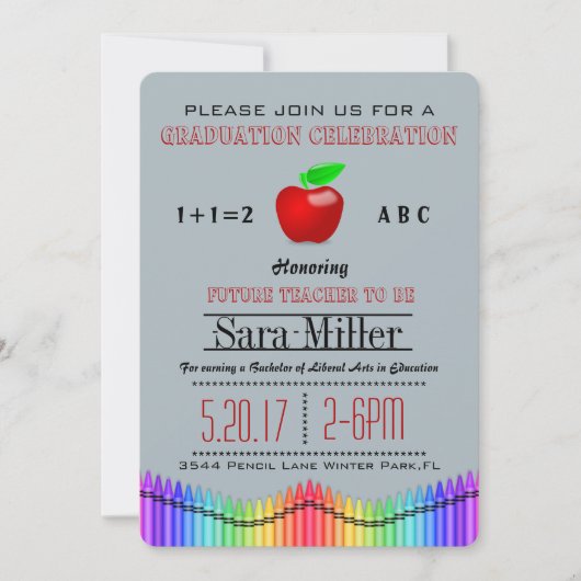 Crayon & Apple Lehrer Abschluss Einladung (Vorderseite)