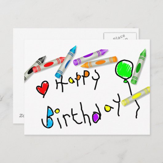 Crayon Birthday Greeting Postkarte (Vorne/Hinten)