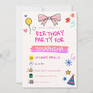 Crayon Birthday Party, Hand-Drawn Kids Invitation Einladung