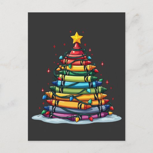 Crayon Christmas Tree Lehrer Student Xmas Postkarte (Vorderseite)