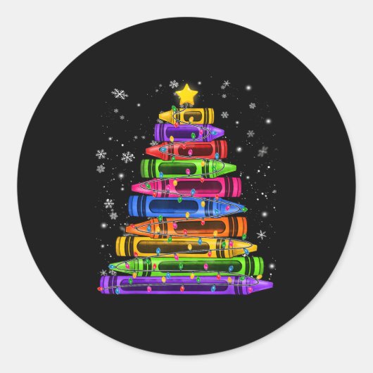 Crayon Christmas Tree Lights School Lehrer Studen Runder Aufkleber (Vorderseite)