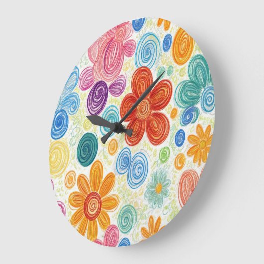 Crayon Doodle Daisy Design Große Wanduhr (Winkel)