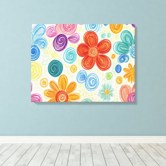 Crayon Doodle Daisy Design Leinwanddruck (Insitu (Holzboden))