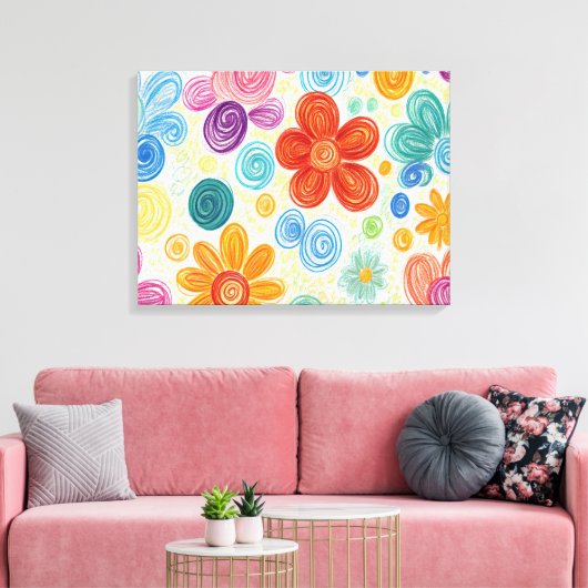 Crayon Doodle Daisy Design Leinwanddruck (Insitu (Wohnzimmer))