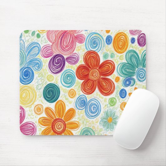 Crayon Doodle Daisy Design Mousepad (Mit Mouse)