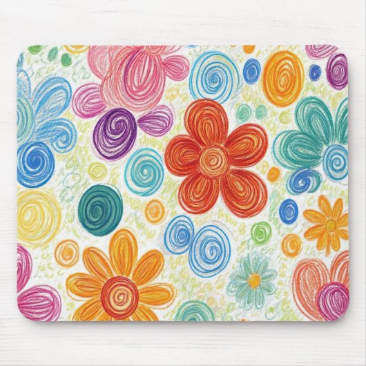 Crayon Doodle Daisy Design Mousepad (Vorne)