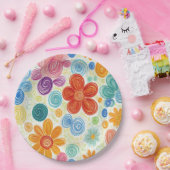 Crayon Doodle Daisy Design Pappteller (Party)