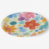 Crayon Doodle Daisy Design Pappteller (Schrägansicht)