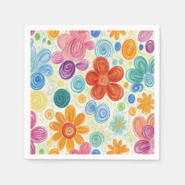 Crayon Doodle Daisy Design Serviette