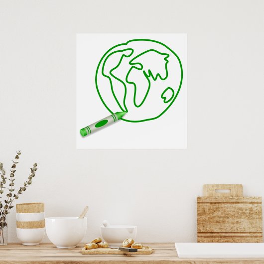 Crayon Green Globe Poster (Küche)