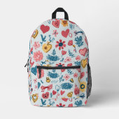 Crayon Hearts und Blume Bedruckter Rucksack (Vorderseite)