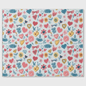 Crayon Hearts und Blume Geschenkpapier (Flach)