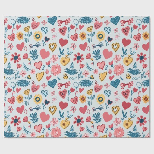 Crayon Hearts und Blume Geschenkpapier (Flach)