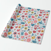 Crayon Hearts und Blume Geschenkpapier (Ungerollt)