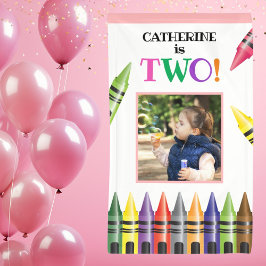 Crayon Kids 2. Geburtstag Party Foto Pink Banner