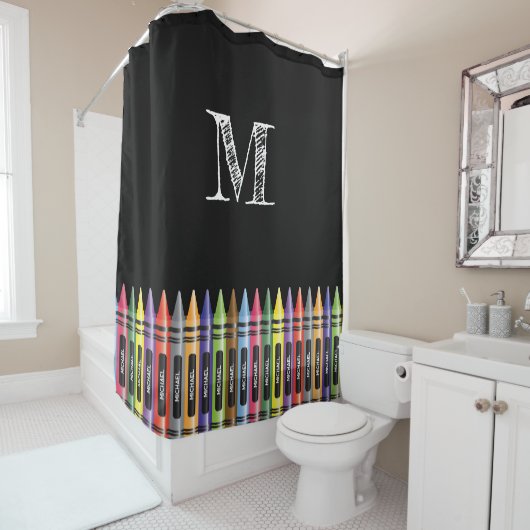 Crayon Kids Black Trendy Pattern Monogram Duschvorhang (Beispiel)
