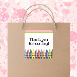 Crayon Kindergeburtstag Party Pink Green Vielen Da Quadratischer Aufkleber