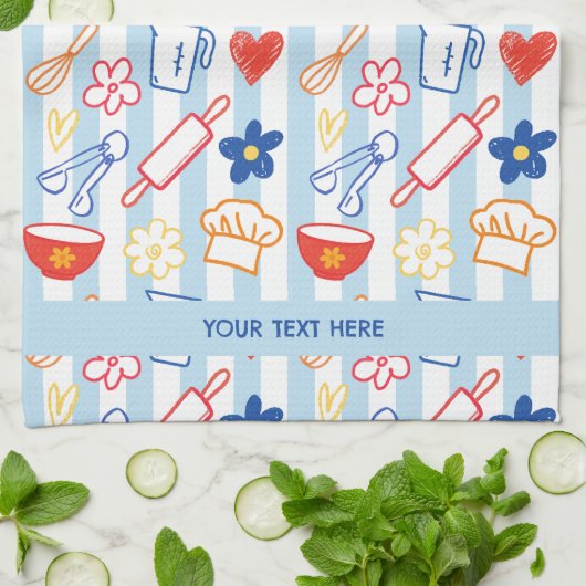 Crayon Kitchen Doodle Retro Cooking Pattern Geschirrtuch (Gefaltet)