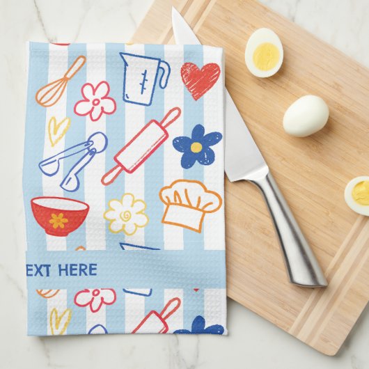 Crayon Kitchen Doodle Retro Cooking Pattern Geschirrtuch (Viertel Falte)