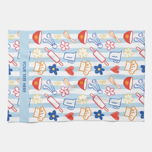 Crayon Kitchen Doodle Retro Cooking Pattern Geschirrtuch (Horizontal)