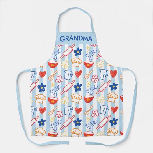 Crayon Kitchen Doodle Retro Cooking Pattern Schürze (Vorderseite)
