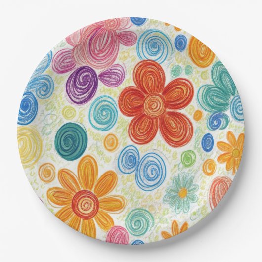 Crayon-Kritzel-Daisy-Design Pappteller (Vorderseite)
