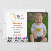 Crayon Künstler macht 2-Kind Foto Geburtstag Einladung (Vorderseite)
