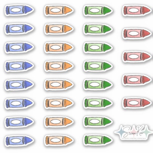 Crayon Label Stickers - Blau, Orange, Grün und Rot (Vorderseite)