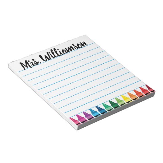 Crayon Notepad, Lehrer Notepad, Personalisierter N Notizblock (angewinkelt)