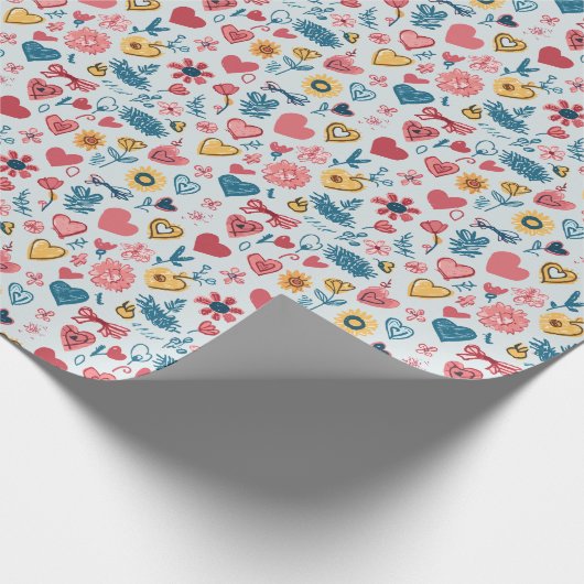 Crayon Pastel Heart & Blume Geschenkpapier (Ecke)