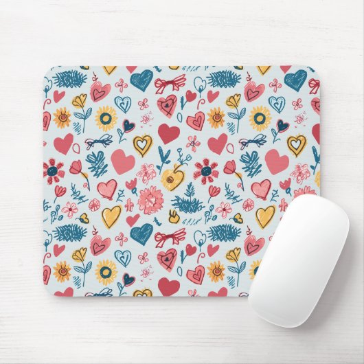 Crayon Pastel Heart & Blume Mousepad (Mit Mouse)