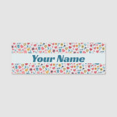 Crayon Pastel Heart & Blume Namensschild (Vorderseite)