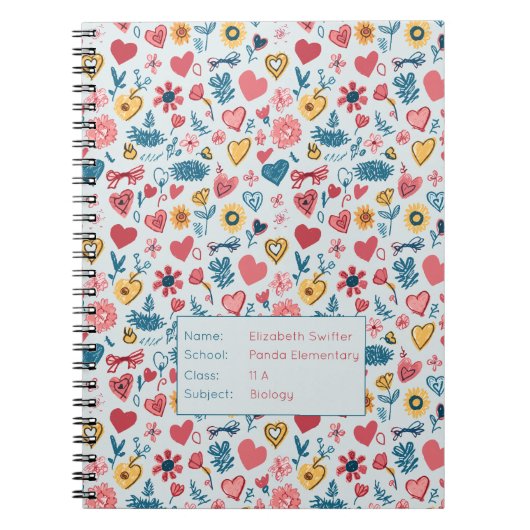 Crayon Pastel Heart & Blume Notizblock (Vorderseite)