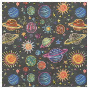 Crayon Planeten und Sonne im Weltraum Muster Stoff