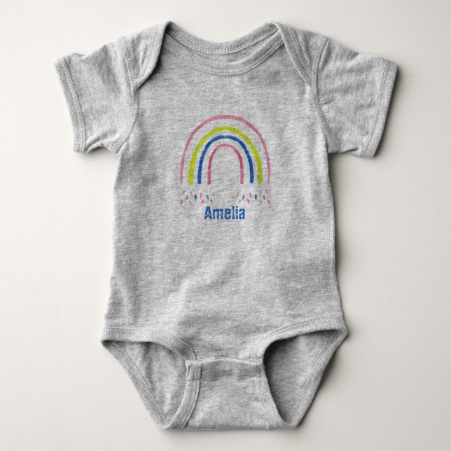Crayon Rainbow Confetti Personalisiert Baby Strampler (Vorderseite)