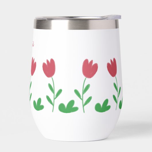 Crayon Red Tulip Blume und Green Bushs im Frühjahr (Links)