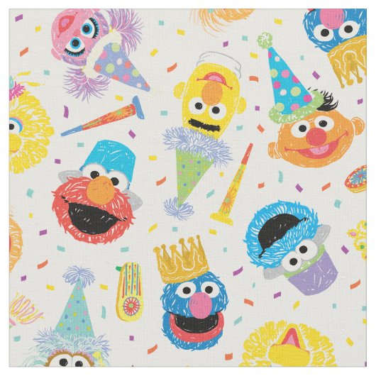 Crayon Sesame Pals Party Pattern Stoff (Nahaufnahme)