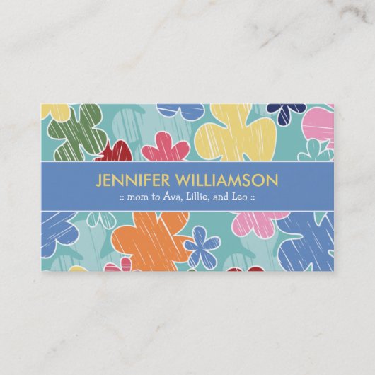 Crayon Sketch Mommy Calling Card (blau) Telefonnummerkarte (Vorderseite)