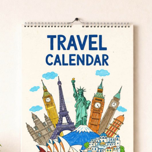Crayon Style Travel Calendar Cover | Editable Year Kalender