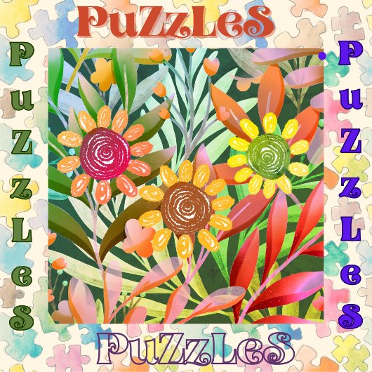 Crayon Sunflowers Farbenfrohe Grüne Puzzle